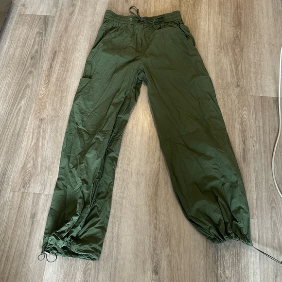 Cotton High Rise Wide Leg Pants - Olive - Picture 2 of 4